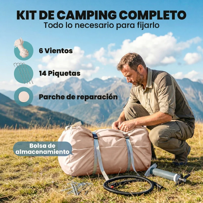 Outsunny Tienda de Campaña Inflable con Apertura de Chimenea y Claraboya Bomba Bolsa UPF30+ para 4 Estaciones Impermeable 5000+