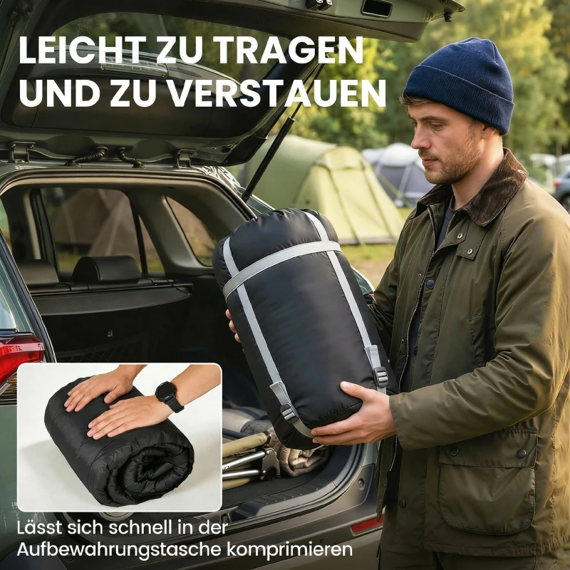Outsunny Schlafsack Doppelschlafsack für 2 Personen mit 2 Kissen 2 Jahreszeiten für Outdoor, Camping, Trekking, Reisen Schwarz