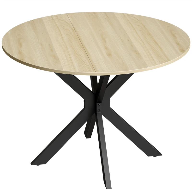 HOMCOM Table à manger pliante pour 2 à 6 personnes, table de cuisine ronde avec pieds croisés en acier, bois naturel