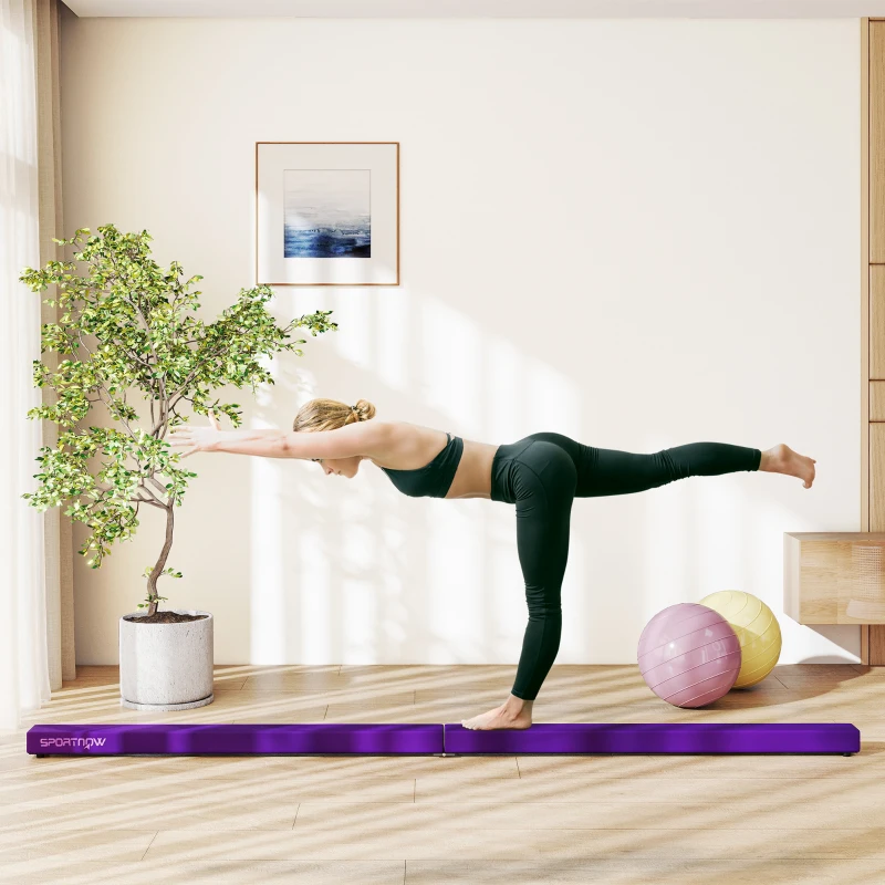 SPORTNOW Poutre gymnastique pliable 240 cm en velours, poutre d'équilibre avec fond antidérapant, pour enfants et adultes, violet