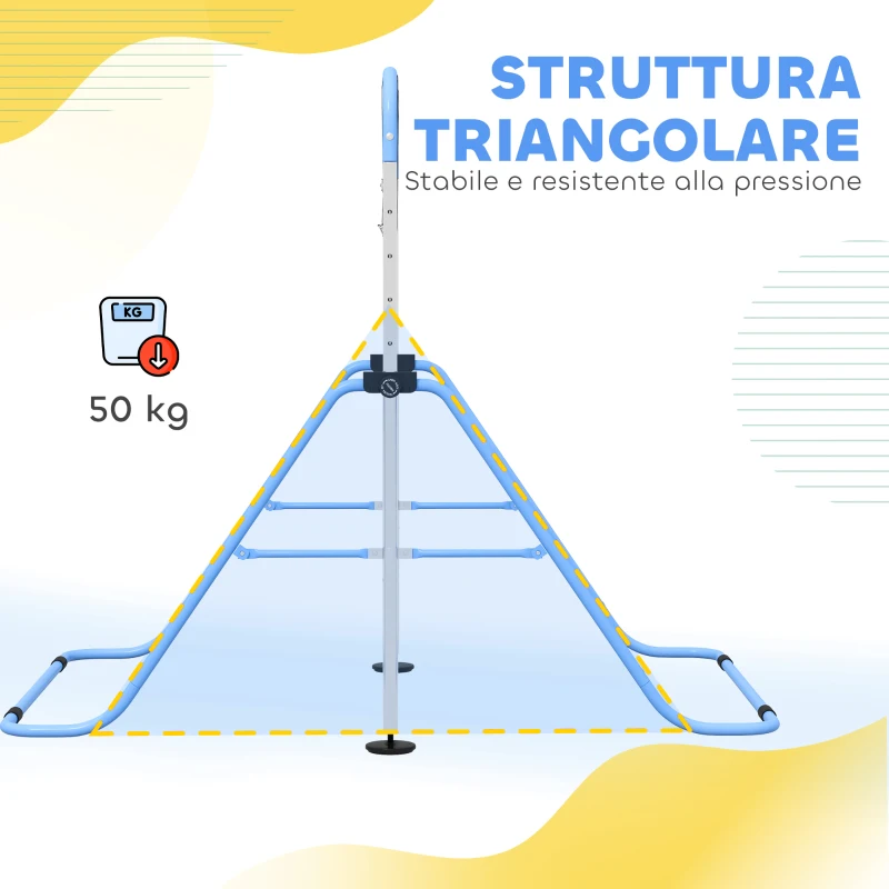 HOMCOM Sbarra Ginnastica Artistica per Bambini ad Altezza Regolabile con 2 Anelli, in Acciaio, 148x105x88-128 cm, Blu