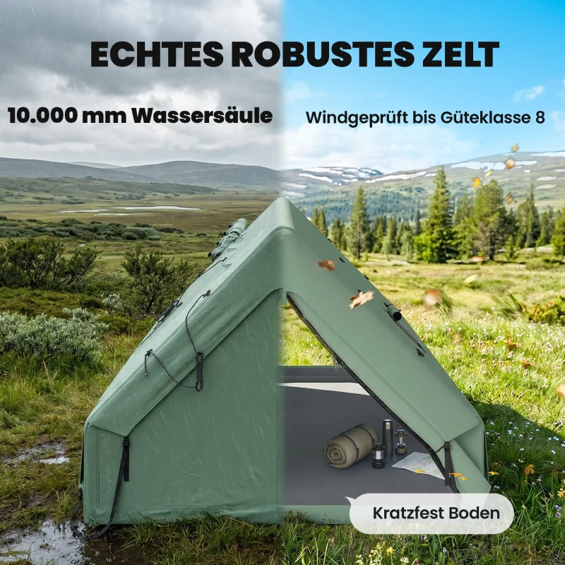 Outsunny Aufblasbares Zelt 8-10 Personen Schneller Aufbau 4-Jahreszeiten Wasserdicht Kratzfest Zelt mit Kaminöffnung Dachfenster
