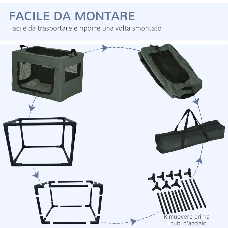 PawHut Trasportino per Cani Mini e Gatti con Cuscino, Sacca di Trasporto e Porte a Rete, 60x42x42 cm, Grigio