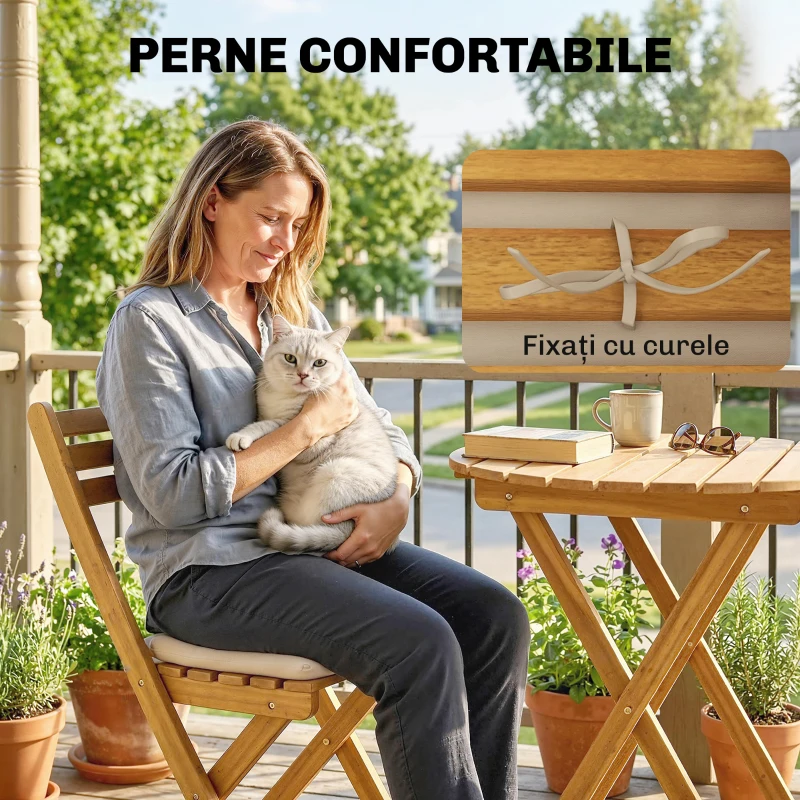 Outsunny masă și scaune pentru balcon, masă și scaune pentru exterior, set masă și scaune balcon, set bistro, set balcon pliabil lemn masă și scaune