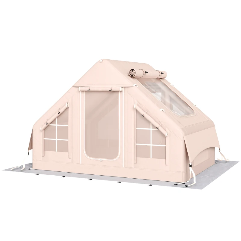 Outsunny Aufblasbares Zelt 5-8 Personen Schneller Aufbau 5000 mm Wasserdicht & Winddicht mit Luftpumpe Kaminöffnung Dachfenster