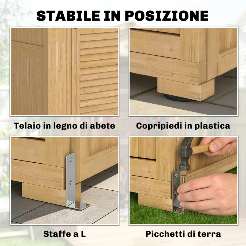 Outsunny Armadio da Giardino in Legno con Finestre Trasparenti, 128x57.5x197 cm, Marrone Chiaro