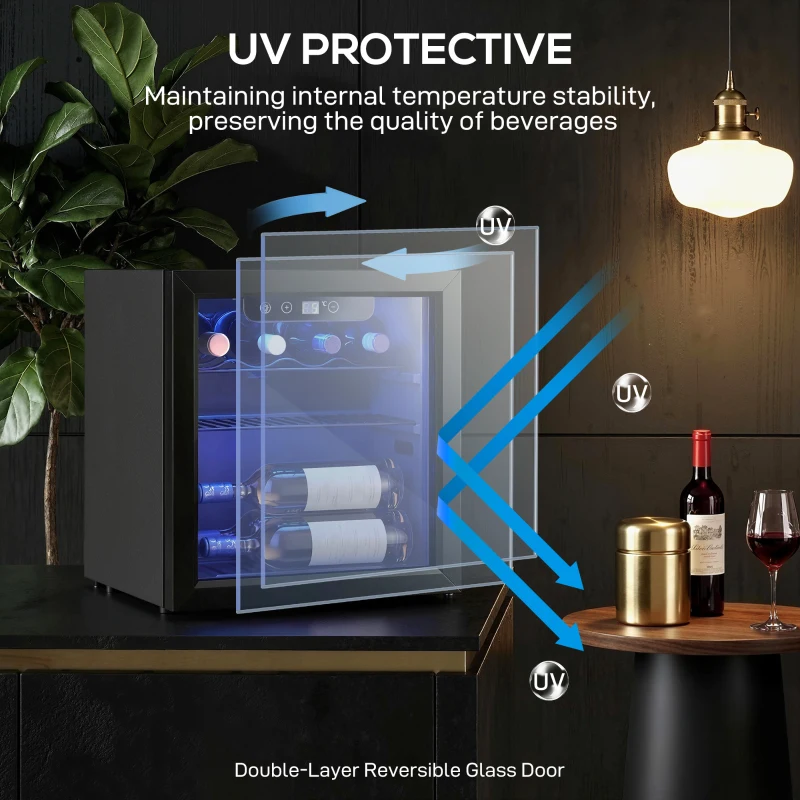 HOMCOM Vinoteca 12 Garrafas Frigorífico para Vinhos com Capacidade de 36 L Temperatura Ajustável 4-16℃ Porta de Vidro Luz LED Preto