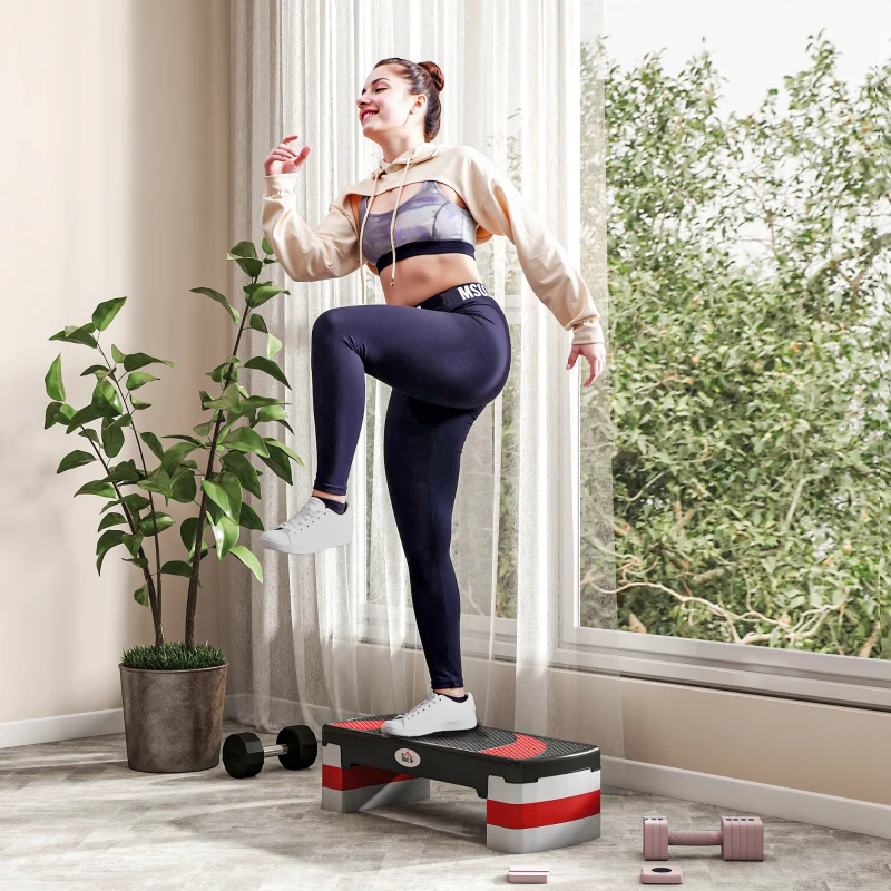 Stepper Fitness Aerobic - Aosom.fr x FFHandball - hauteur reglable surface antiderapante 80 x 31 x 20 cm noir gris clair