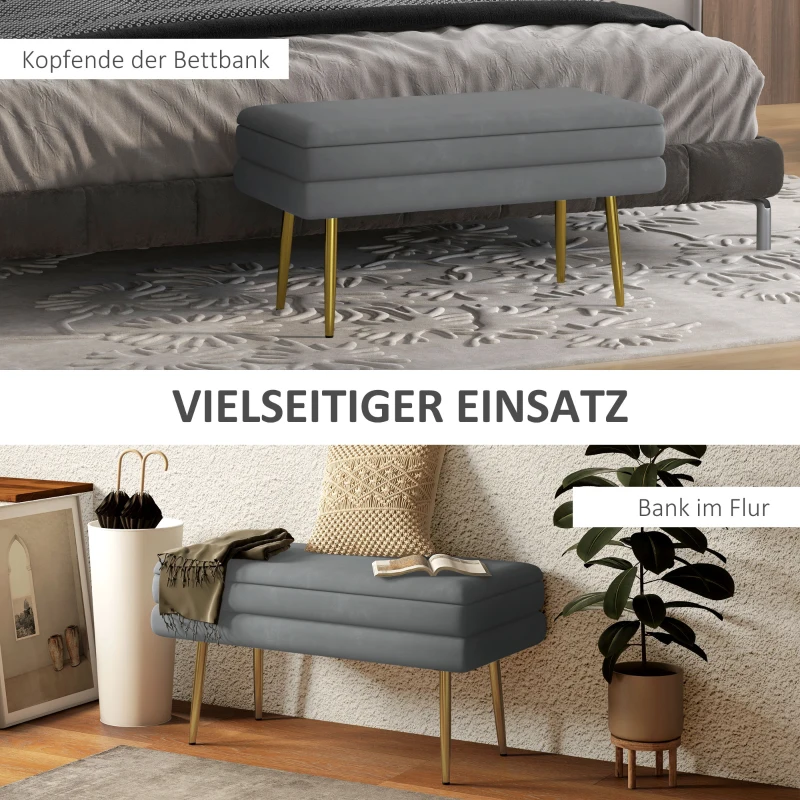 HOMCOM Zitbank, Gestoffeerde Bank met Opbergruimte, Staal, 79,5 cm x 37,5 cm x 43 cm, Donkergrijs