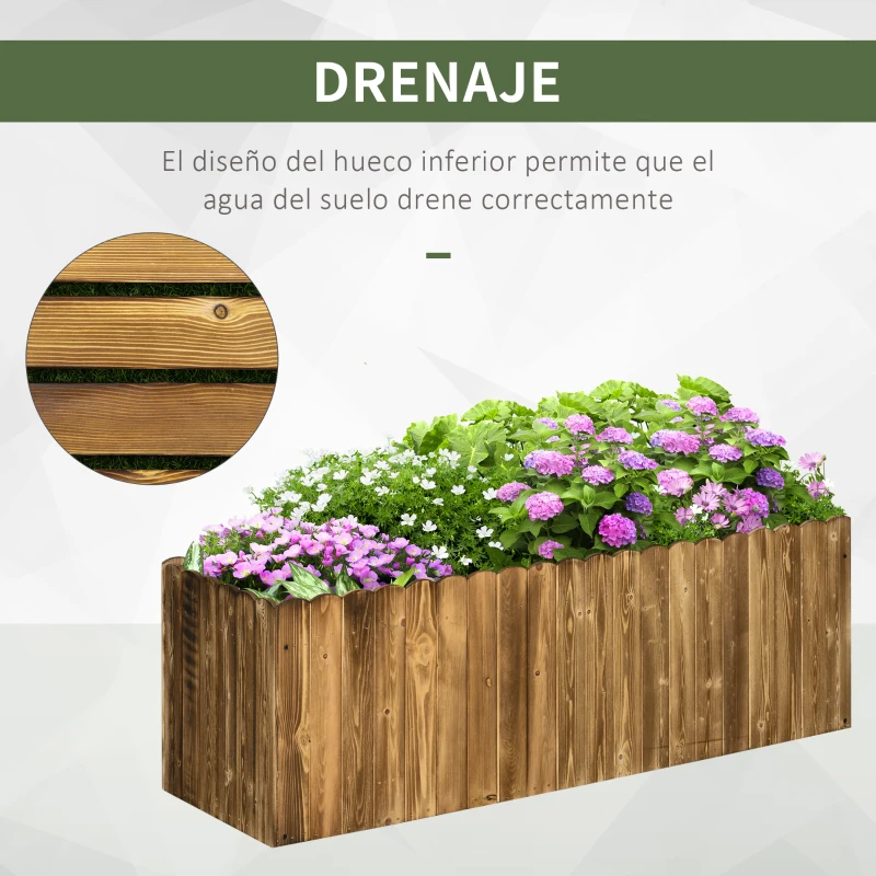 Outsunny Jardinera de Madera Jardinera Elevada para Cultivos Verduras Flores en Patio Balcón Terraza 120x40x40 cm Carbonizada