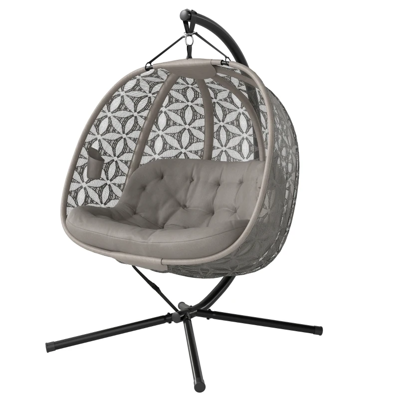 Outsunny Hängesessel mit Gestell für 2 Personen faltbar Hängekorb mit dick Kissen Getränkehaltern Sicherheitsgurt