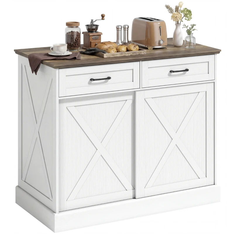 HOMCOM Isla central de cocina, buffet de cocina, mueble de almacenamiento con 2 cajones 2 puertas correderas, estante regulable, blanco