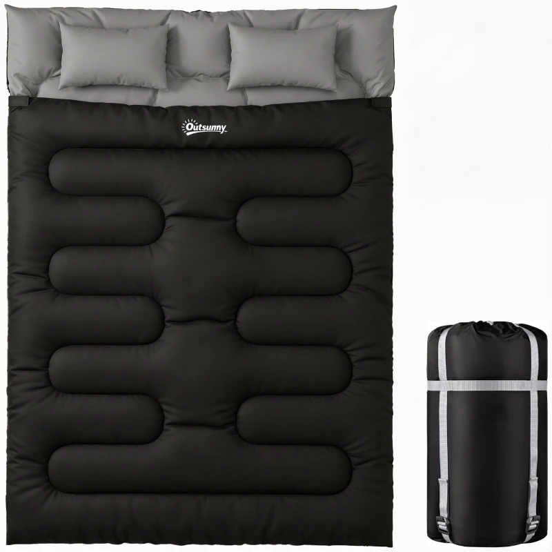 Outsunny saco de dormir doble matrimonial para 2 adultos con almohadas, color negro.