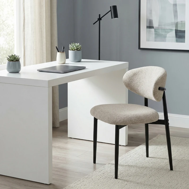 HOMCOM Eetkamerstoelen gestoffeerd keukenstoelen met stalen poten Beige