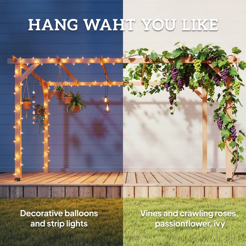 Outsunny 4 x 3 m Wooden Pergola Kit, Garden Pergola Gazebo Grape Trellis with Triangle Supports, 6 Beams, Maple Wood-effect