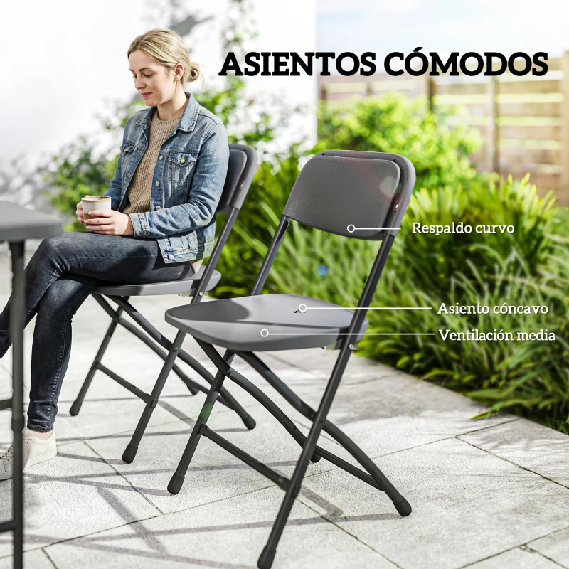 Outsunny Conjunto de Mesa y Sillas Jardín con Mesa Plegable Ajustable de 55 a 74 cm y 4 Sillas Plegables para Terraza Gris