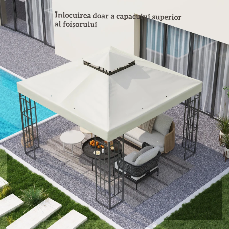 Outsunny invelis de inlocuire pentru Pergola de Gradina cu Doua Nivele si Orificii de Drenaj, 300x300 cm, Alb Crem