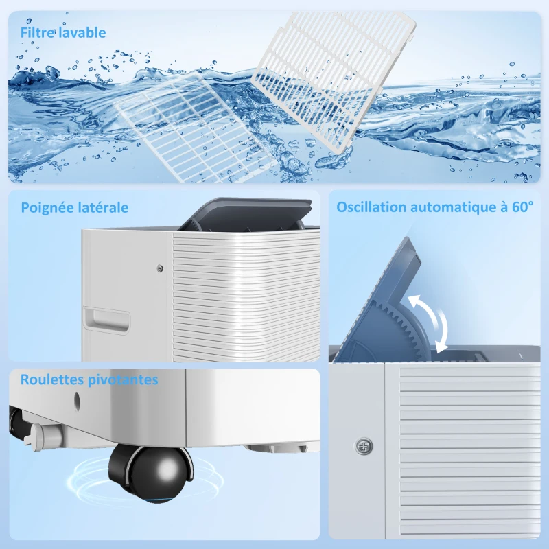 HOMCOM Climatiseur mobile 12000 BTU, climatiseur portable 4 en 1, refroidissement, déshumidificateur, ventilateur, mode nuit