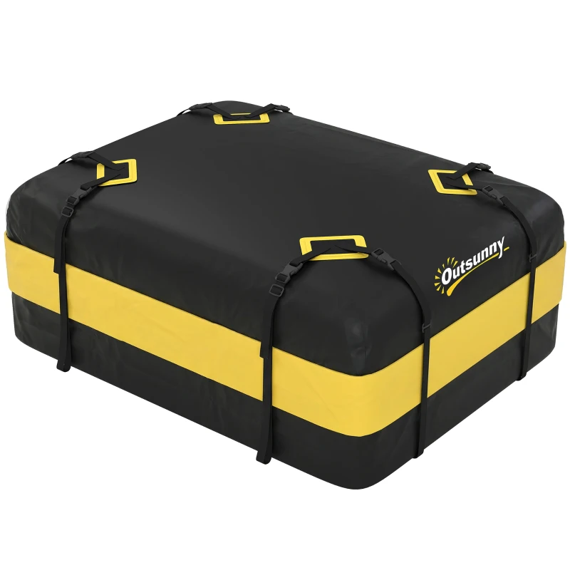 Outsunny Bolsa de Techo para Coche 425L Impermeable con 8 Correas Alfombrilla Antideslizante Ganchos para Vehículos Amarillo