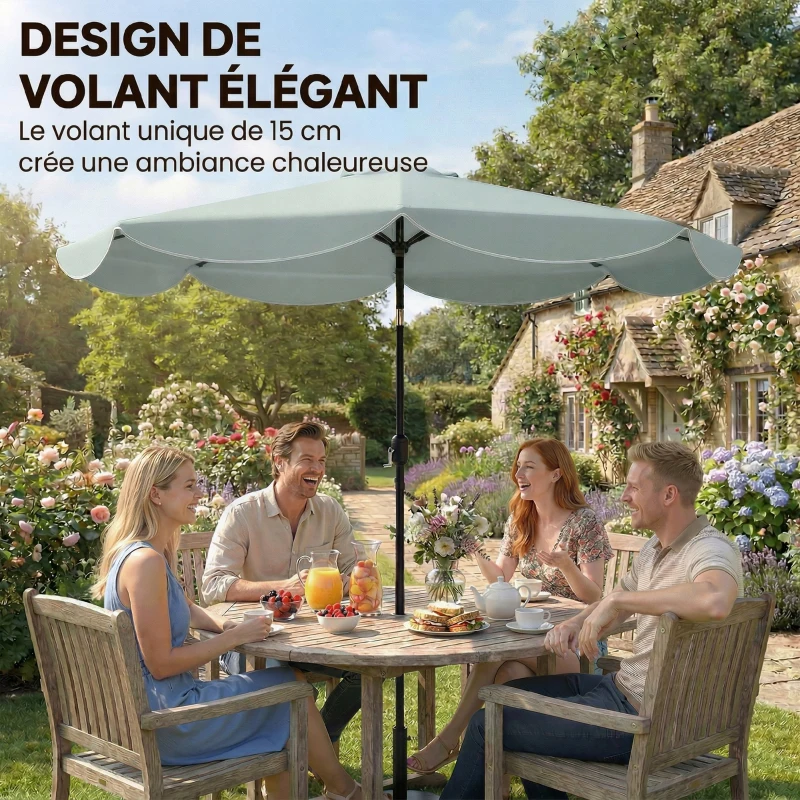 Outsunny Parasol de Jardin Extérieur Rond Inclinable à 3 Positions avec 8 Baleines et Volant, Φ265 x 235 cm, Bleu