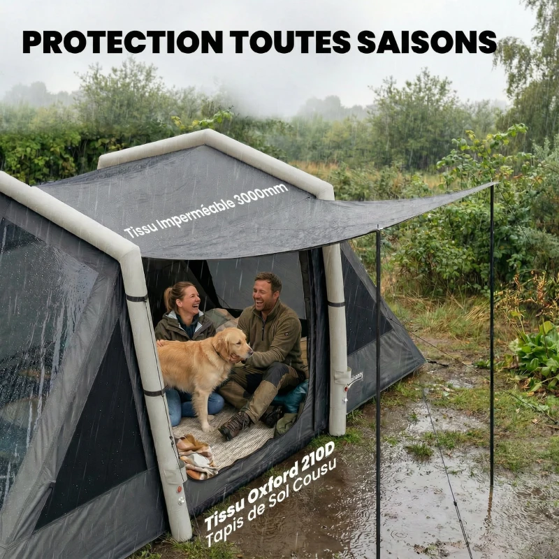 Outsunny Tente Gonflable de Camping 4 Personnes Blackout Tente à Air 5,8m de Long 2 Chambres et Séjour 580x270x202cm Gris Foncé