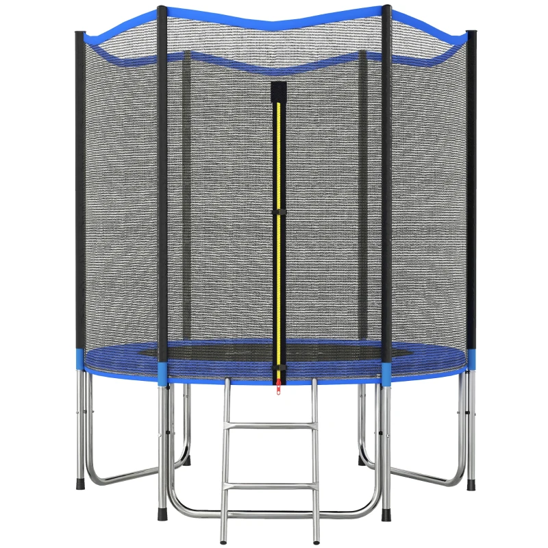 SPORTNOW Cama Elástica Exterior Ø183 cm Trampolín para Niños con Red de Seguridad Escalera y Acolchado de Muelles Azul