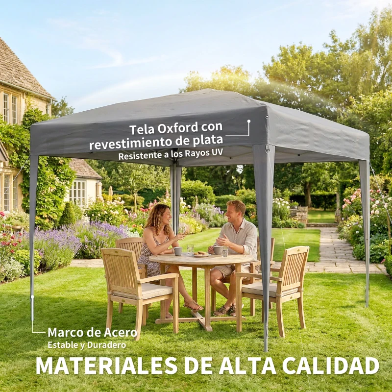 Outsunny Carpa Plegable 3x3 m Pop-up Cenador de Jardín Altura Ajustable con Bolsa de Transporte Anti-UV Impermeable Gris