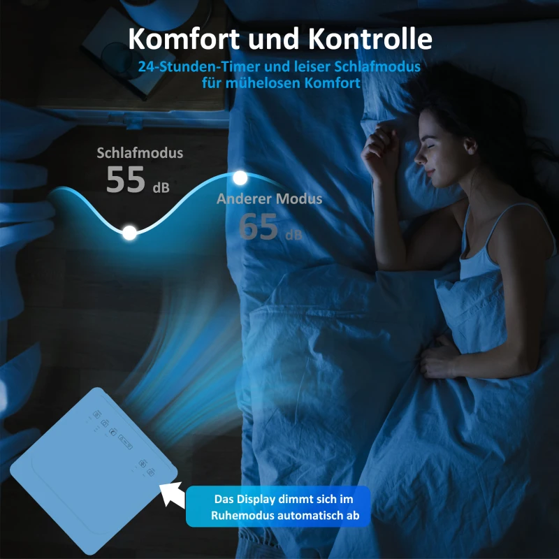 HOMCOM Tragbares Klimagerät 9000 BTU, 4-in-1 mit Kühlung, Entfeuchter, Ventilator, Schlafmodus