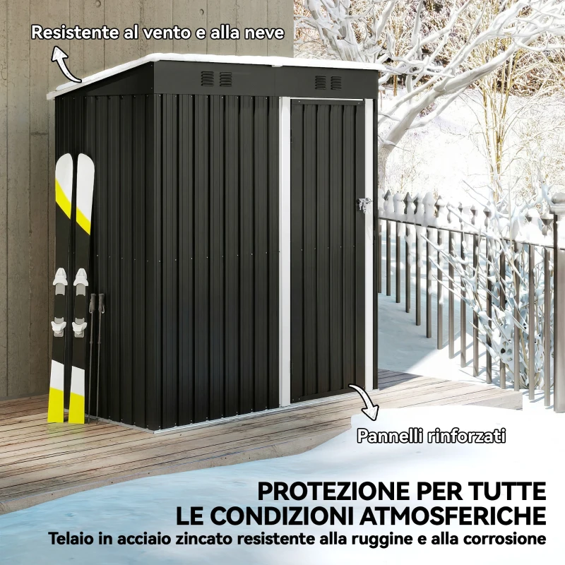 Outsunny Capanno Giardino Metallo 163x90x179 cm, Porta Chiudibile, Prese d'Aria, Grigio Scuro