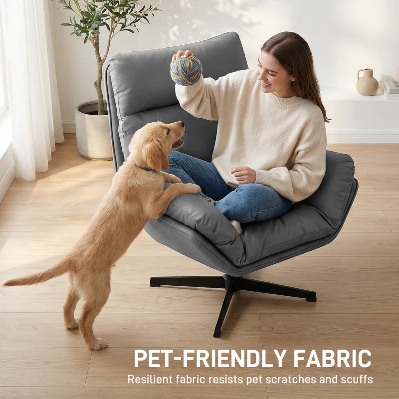 HOMCOM Accent Chair with 360 Swivel Armchair for Living Room with Padded Cushion Dark Grey