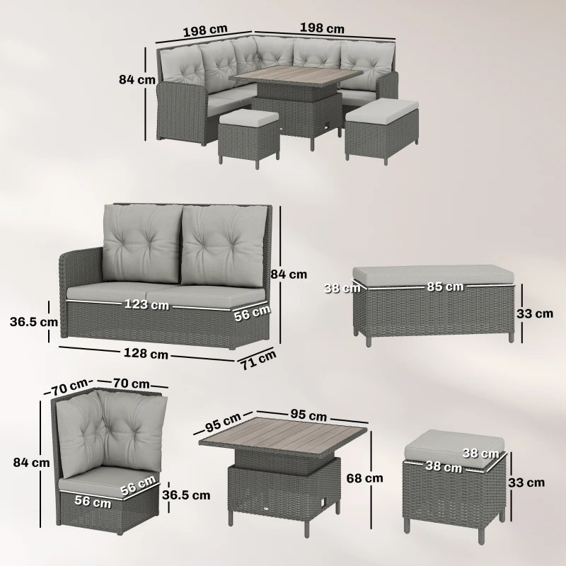 Outsunny 6 Pieces Outdoor PE Rattan Garden Furniture, Patio Wicker Sectional Conversation Corner Sofa