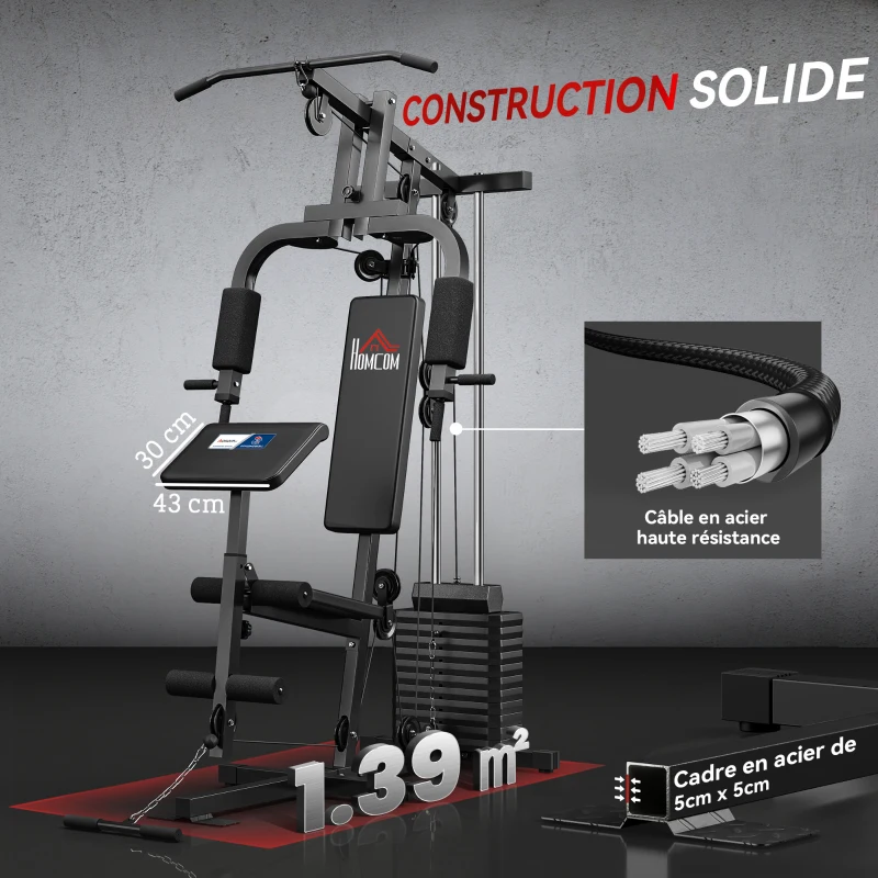 Station de musculation fitness - Collaboration Aosom.fr x FFHandball - 12 blocs de poids de 5,5 kg - 135 x 103 x 210 cm