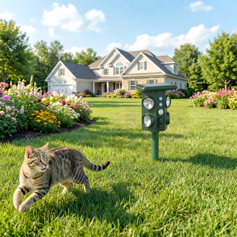Outsunny Repelente Solar Ultrassônico para Gatos 5 Modos Sensor PIR Clarão LED