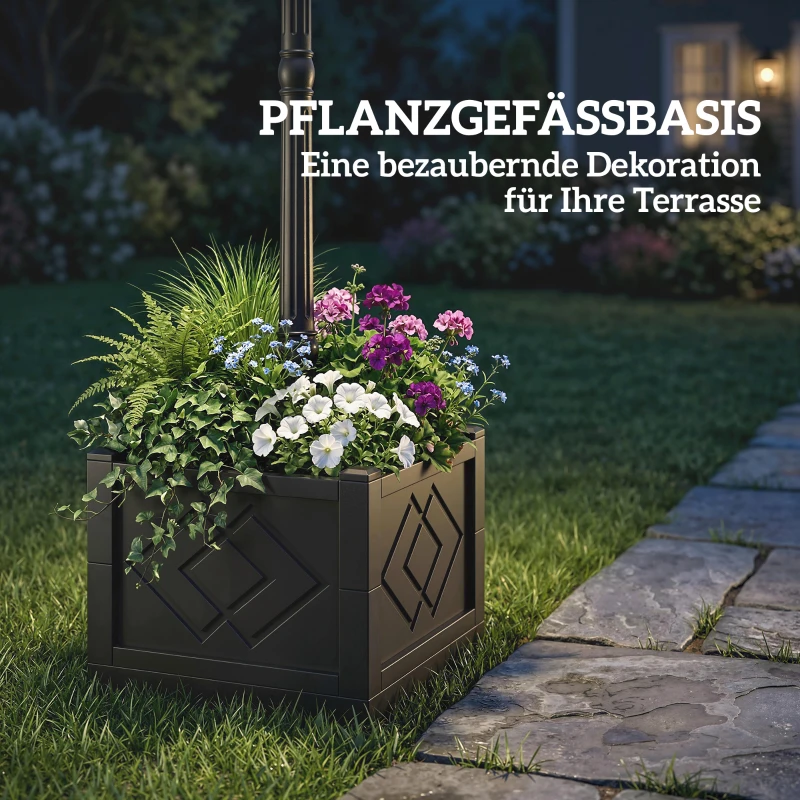 Outsunny Solar Laterne Stehleuchte mit Blumentopf 195cm Außen Gartenlaterne mit 2 Helligkeitsstufen Lichtsteuerung Schalter IP44