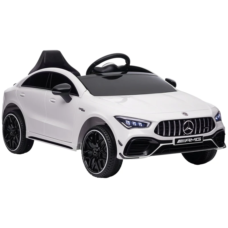 AIYAPLAY Voiture électrique enfant Mercedes-benz AMG CLA 45, télécommande, vitesse réglable (3-5 km/h), phare LED musique, blanc