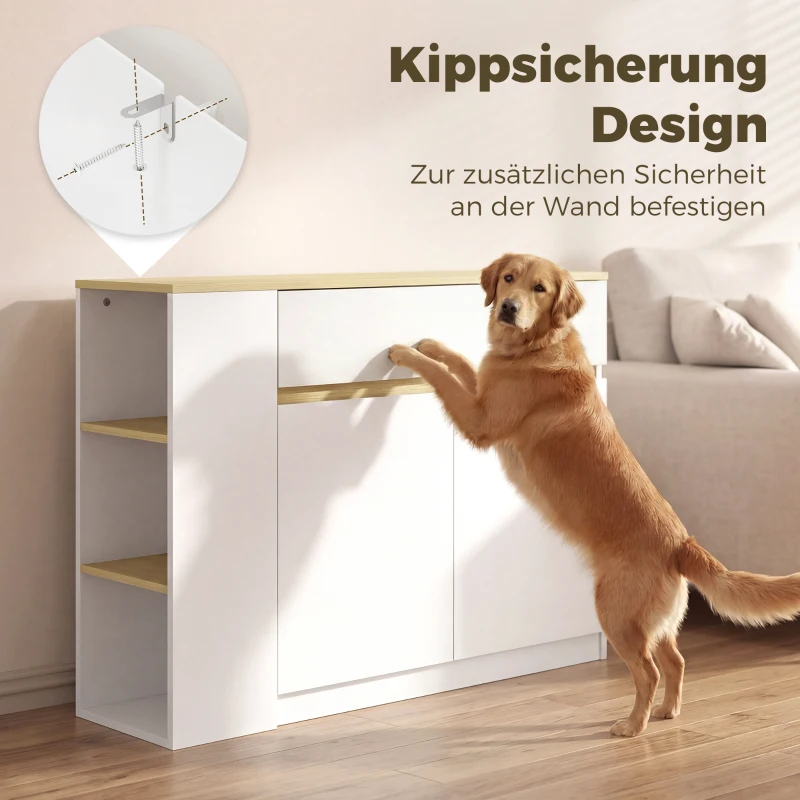 HOMCOM Sideboard, Buffet, großes Schrankfach, 3-stufiges Regal, Schublade, weiß, 110 x 29,5 x 82cm