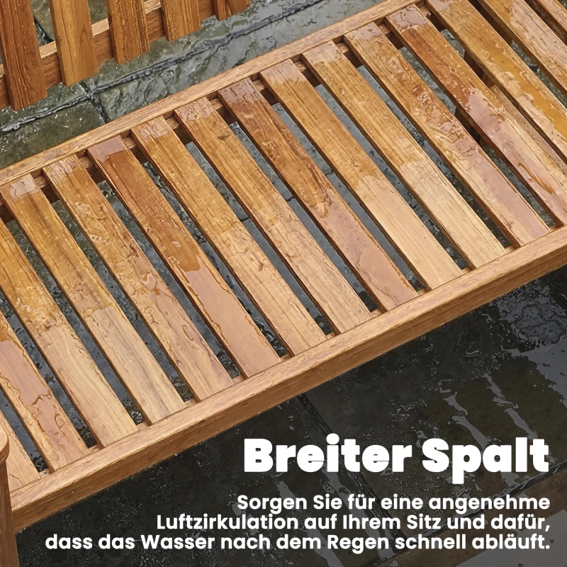 Outsunny Gartenbank 2-Sitzer Wetterfest Holzbank mit Lamelldesign Armlehnen, Holz Sitzbank bis 320 kg 112 x 64 x 92 cm Naturholz
