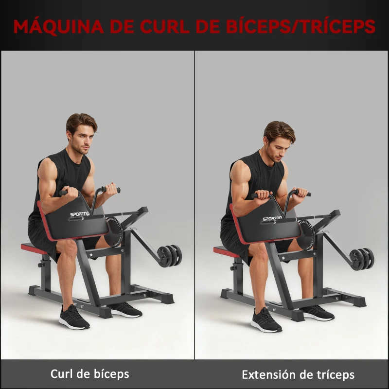 SPORTNOW Máquina de Bíceps y Tríceps 2 en 1 Banco de Curl Predicador con Asiento y Apoyo de Codo Ajustables para Gimnasio Casa