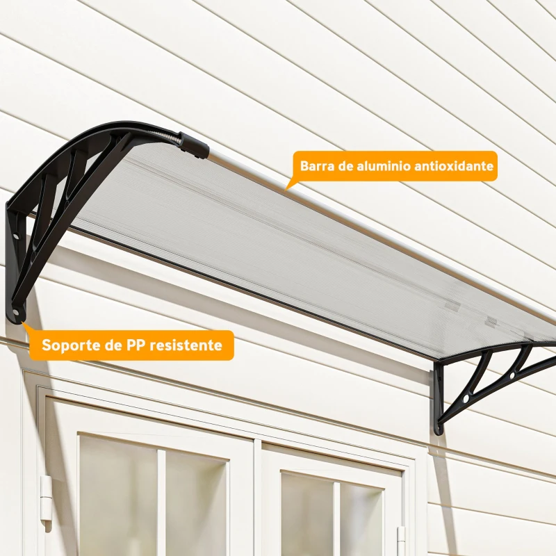 Outsunny Marquesina para Puertas y Ventanas 110x60 cm con Paneles de Policarbonato Regleta de Aluminio Transparente
