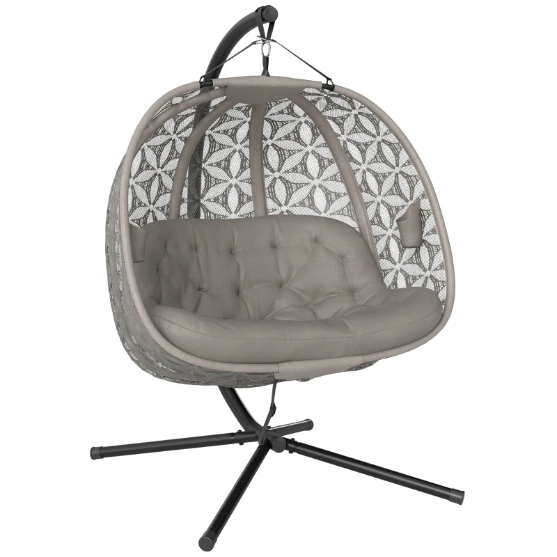 Outsunny Hängesessel mit Gestell für 2 Personen faltbar Hängekorb mit dick Kissen Getränkehaltern Sicherheitsgurt