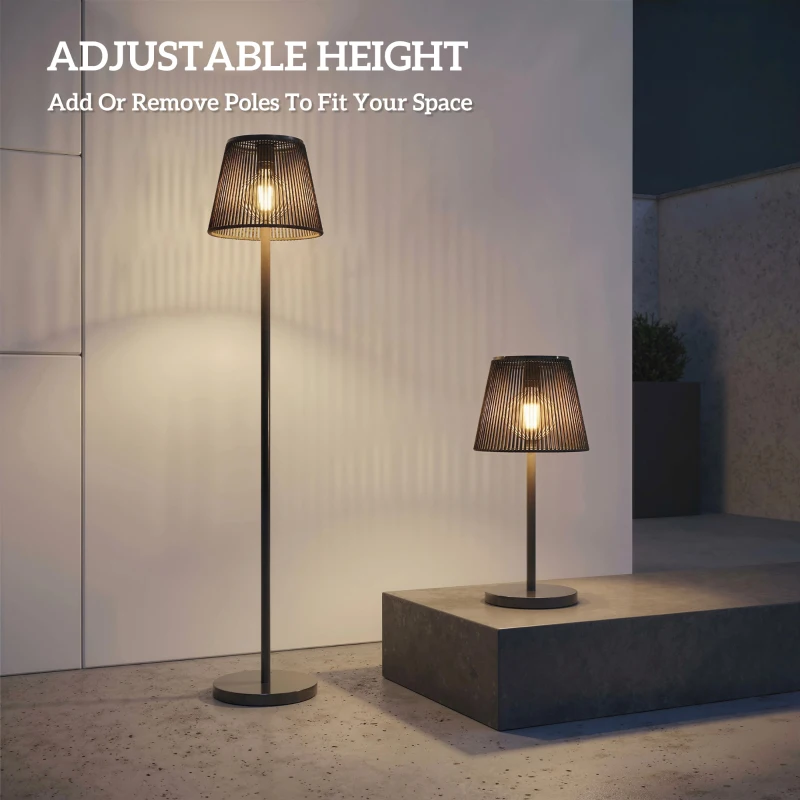 Outsunny Outdoor Solar Floor Lamp, Adjustable Height Rechargeable Floor Lamp IP44 Waterproof