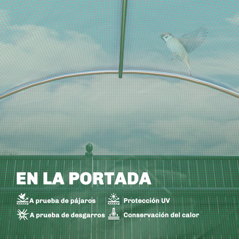 Outsunny Invernadero de Exterior 2,8x2x1,9 m con Estantes Invernadero de Túnel con Puerta Enrollable 6 Ventanas de Malla Verde
