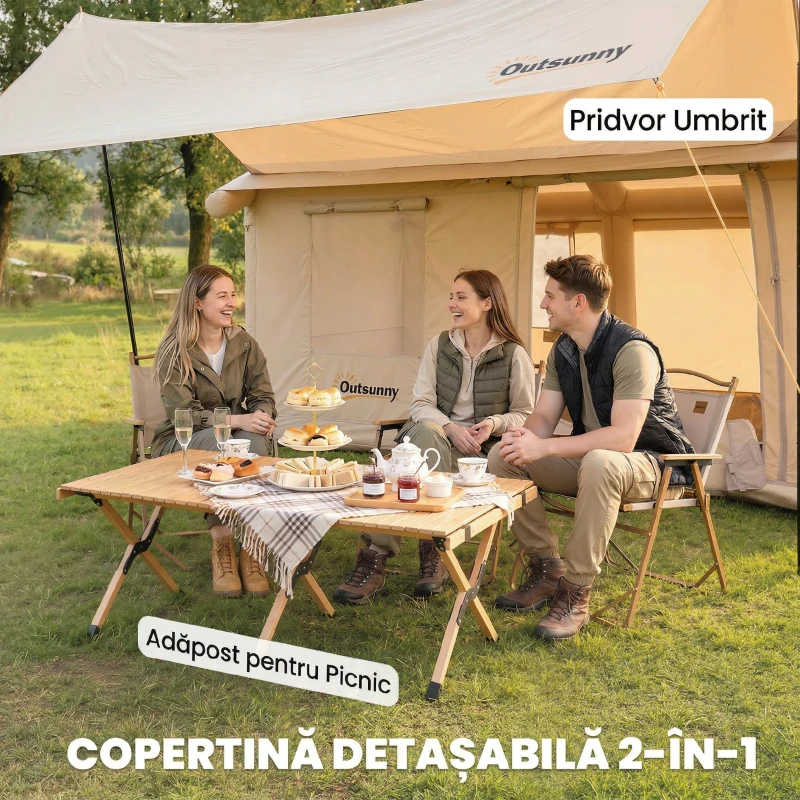 Outsunny Corturi Gonflabile Impermeabile pentru Glamping cu Orificiu pentru Sobă pentru 6-8 Persoane