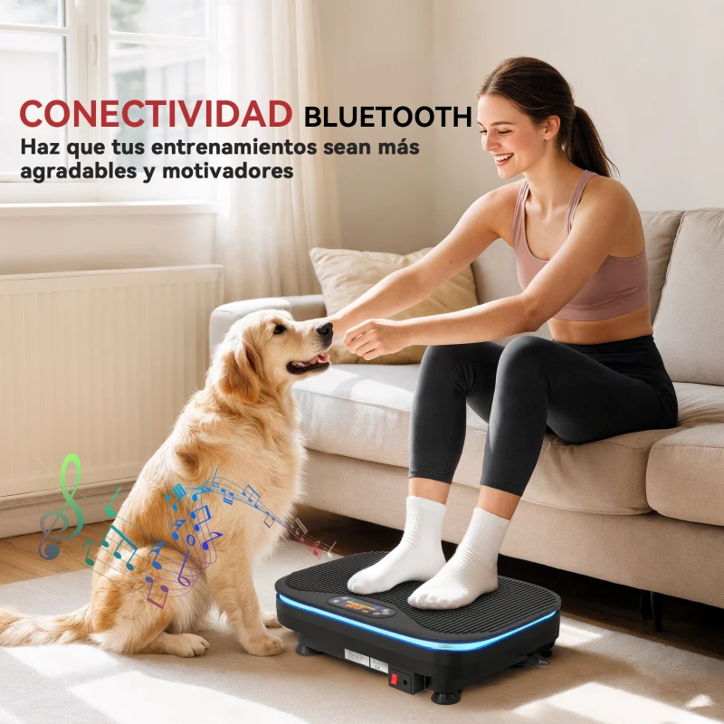 SPORTNOW Plataforma Vibratoria con 99 Velocidades 3 Programas Altavoz Bluetooth Pantalla LED Mando a Distancia Bandas Elásticas