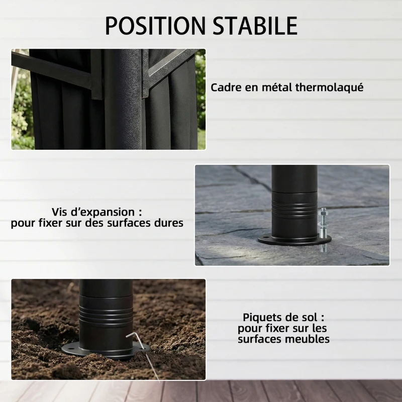 Outsunny Tonnelle de Jardin Extérieur Cadre de Toit Rétractable et Double Toit UV50+Imperméable 3x3m Gris Anthracite