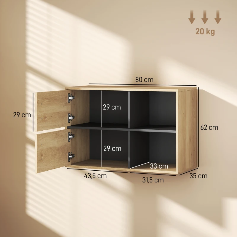 HOMCOM Armario de Baño de Pared con Compartimentos Abiertos y 2 Puertas Mueble de Baño Moderno 80x35x57,5 cm Natural