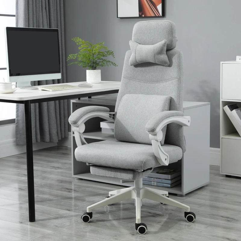 Vinsetto Fauteuil de bureau chaise de bureau grand confort dossier réglable repose-pied roulettes 360° lin 62 x 68 x 127 cm gris