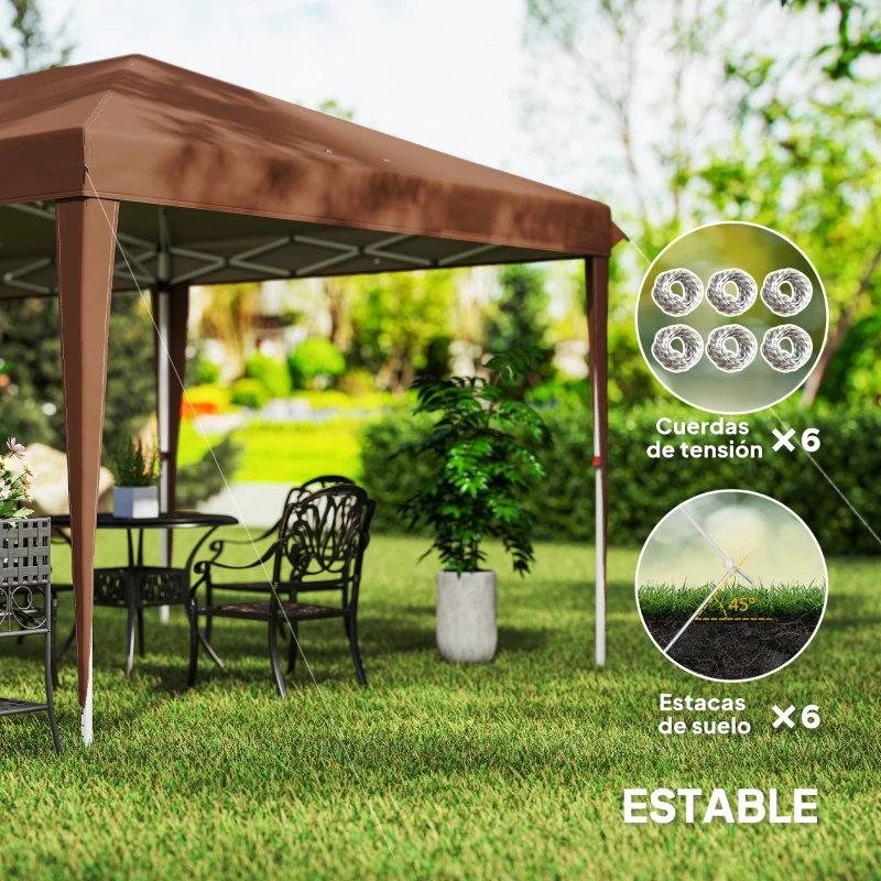 Outsunny Carpa Plegable 6x3 m con Altura Ajustable en 3 Niveles Bolsa de Transporte Anti-UV y Marco de Acero Café
