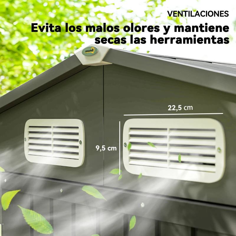 Outsunny Caseta de Jardín Exterior 190x131x188 cm Cobertizo Metálico con 2 Ventilaciones y Puerta para Herramientas Gris