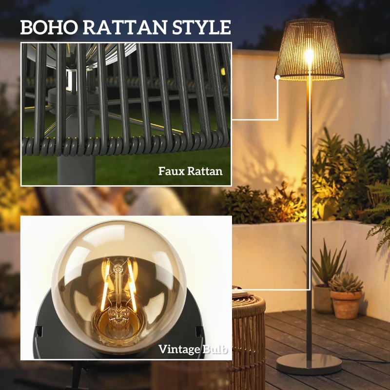 Outsunny Outdoor Solar Floor Lamp, Adjustable Height Rechargeable Floor Lamp IP44 Waterproof